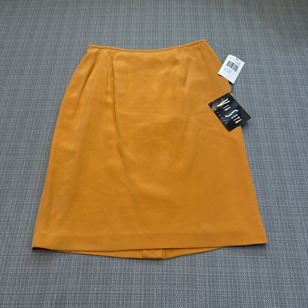 New Via Seta Studio 100% Silk Pencil Skirt size 8 Saffron Orange Minimalist 90s‎